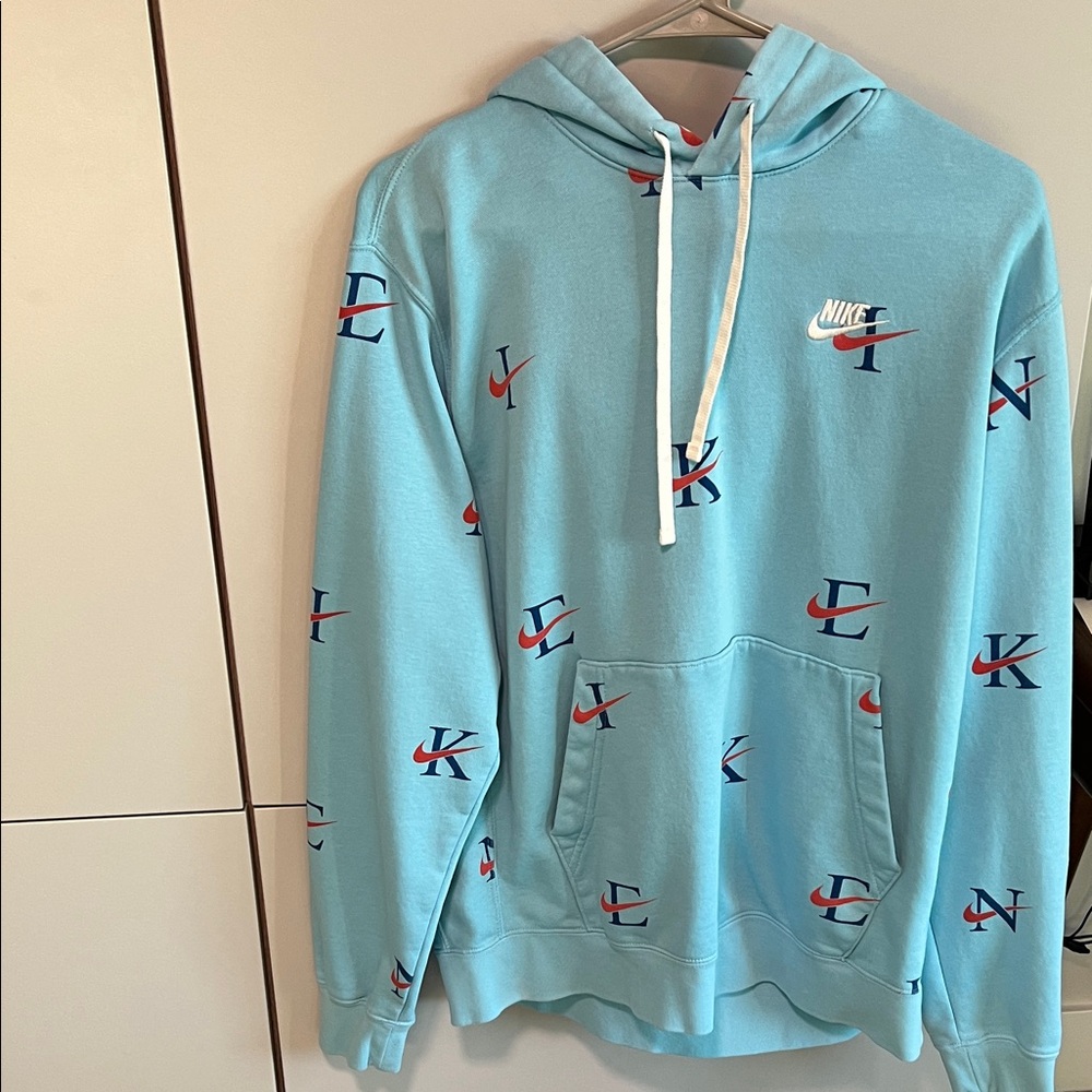 Nike Light Blue All-Over Logo Men's Hoodie